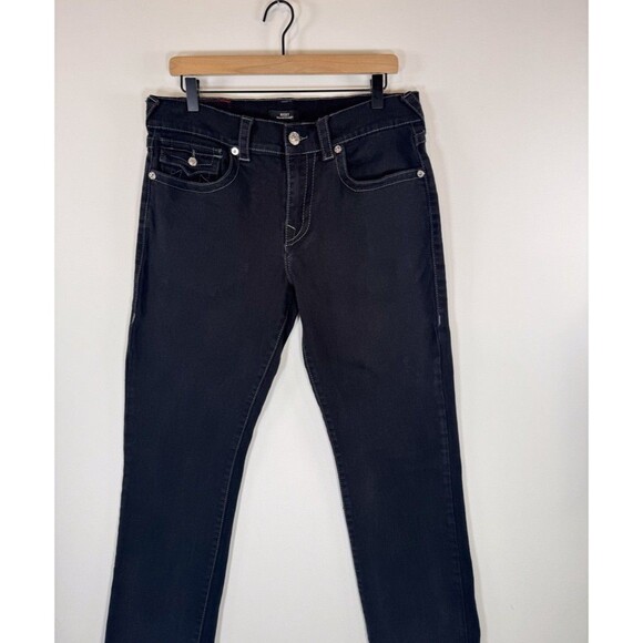 True Religion Men Jeans Black Ricky Relaxed Straight Flap Pocket Dark Wash 34x27 - Picture 5 of 15
